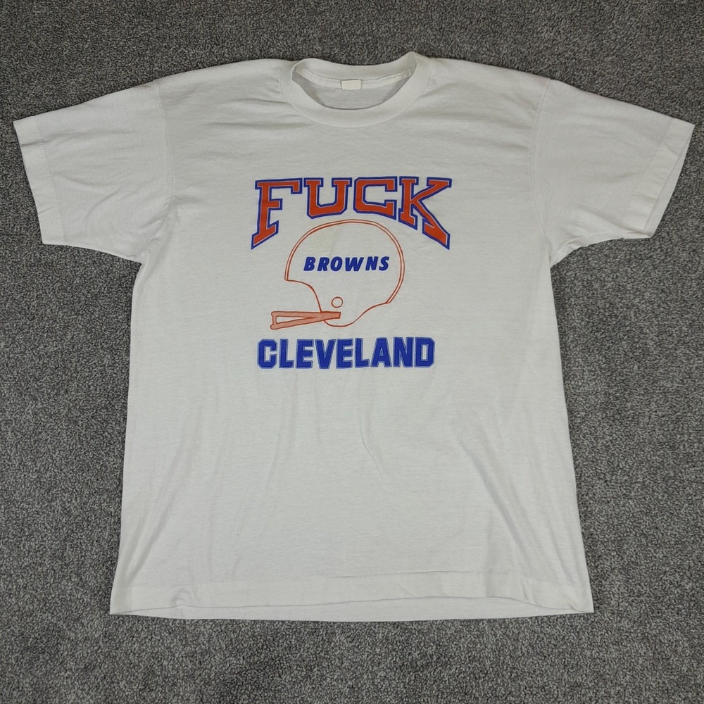 Vintage‎ 80s Cleveland Browns T-Shirt Mens XL White Single Stitch Made in USA